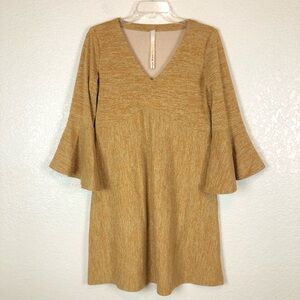 Uncle Frank Y2k Bell Sleeve Yellow Gold V-neck Dress 100% Cotton Size Small